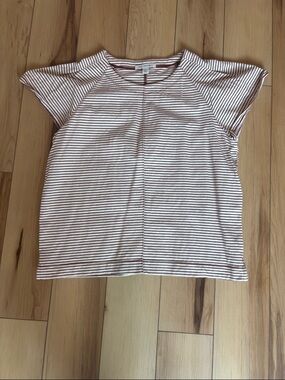 Striped Short Sleeve Top in White & Burgundy